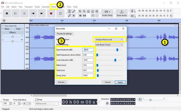 Noise Gate Adjust Settings