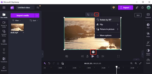 Videó elforgatása a Clipchamp segítségével
